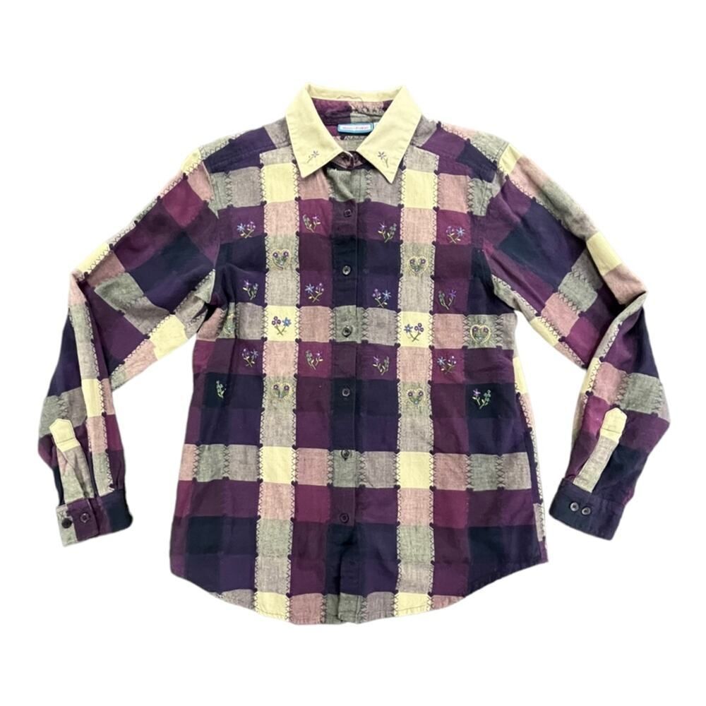 Women's Embroidered Floral print purple Nectar Long Sleeve Shirt Size Medium